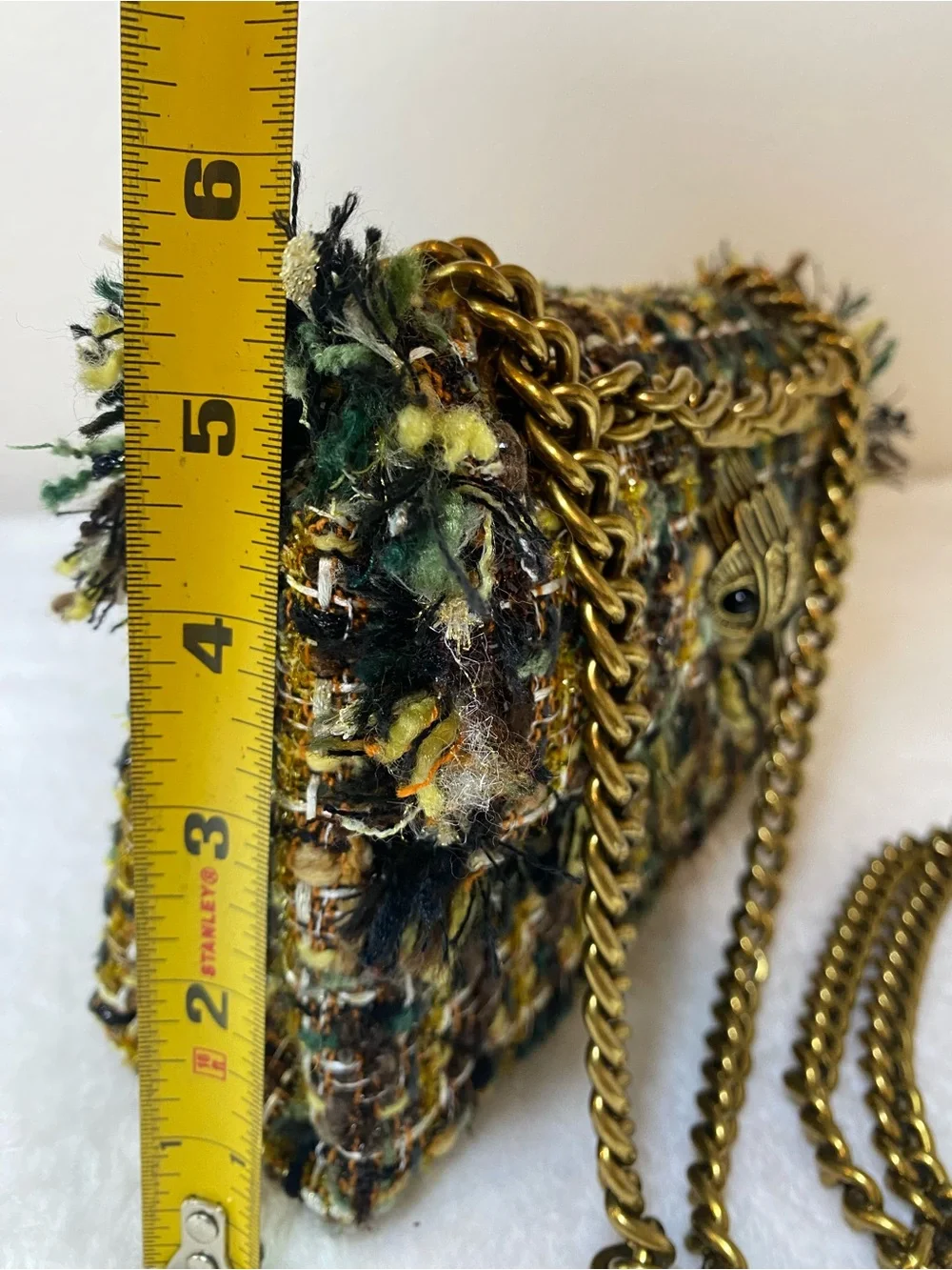 Kurt Geiger London Mini Kensington Tweed Crossbody Bag Green Gold Multi Color